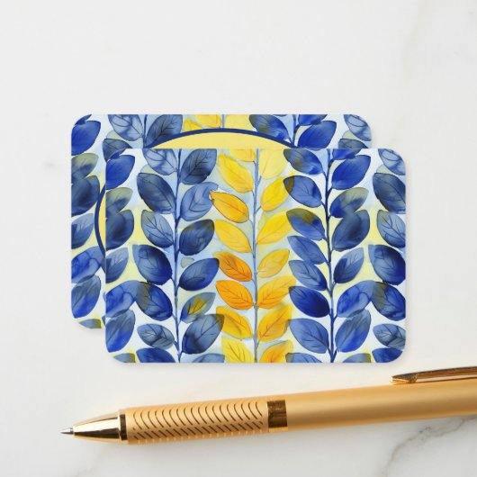 Gele en blauwe bladeren informatiekaartje (Voorkant / Achterkant in situ)