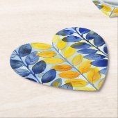 Gele en blauwe bladeren kartonnen onderzetters (Gekanteld)