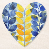 Gele en blauwe bladeren kartonnen onderzetters (Voorkant)