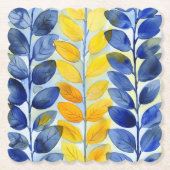 Gele en blauwe bladeren kartonnen onderzetters (Voorkant)
