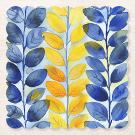 Gele en blauwe bladeren kartonnen onderzetters