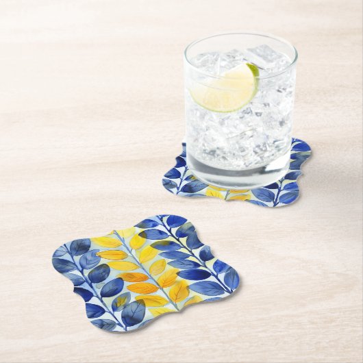 Gele en blauwe bladeren kartonnen onderzetters (Insitu)