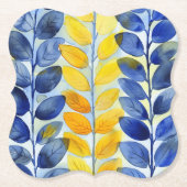 Gele en blauwe bladeren kartonnen onderzetters (Voorkant)