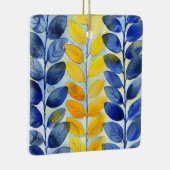 Gele en blauwe bladeren keramisch ornament (Rechts)
