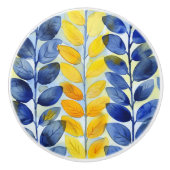 Gele en blauwe bladeren keramische knop (Voorkant)