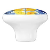 Gele en blauwe bladeren keramische knop (Zijkant)