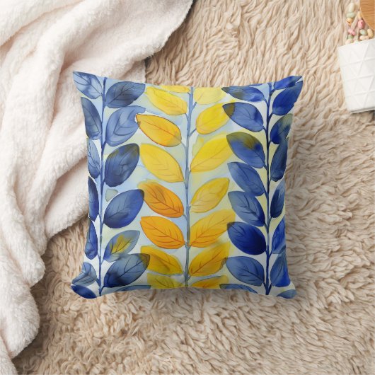 Gele en blauwe bladeren kussen (Deken)