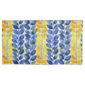 Gele en blauwe bladeren kussensloop (Voorkant-Links)