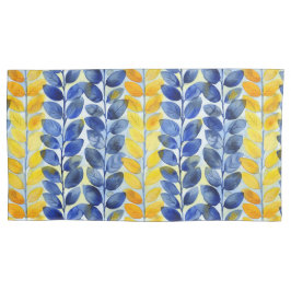 Gele en blauwe bladeren kussensloop