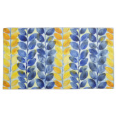 Gele en blauwe bladeren kussensloop (Voorkant-Rechts)