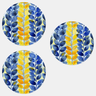 Gele en blauwe bladeren labels