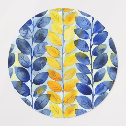 Gele en blauwe bladeren labels (Design 1)