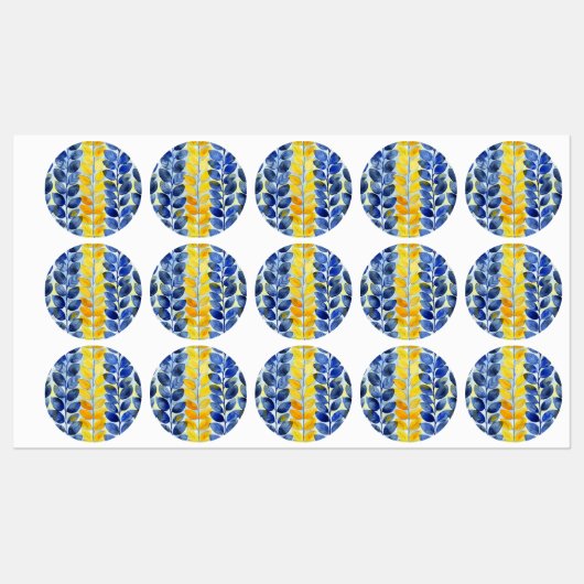 Gele en blauwe bladeren labels (Vel)