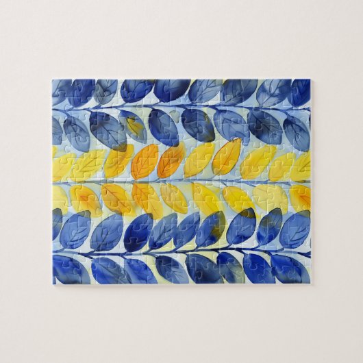 Gele en blauwe bladeren legpuzzel (Horizontaal)