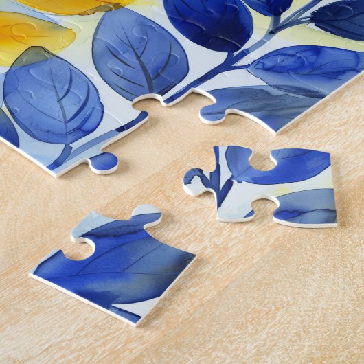 Gele en blauwe bladeren legpuzzel (Zijkant)