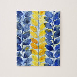 Gele en blauwe bladeren legpuzzel