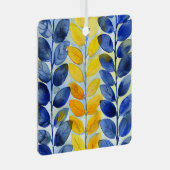 Gele en blauwe bladeren metalen ornament (Voorkant Rechts)