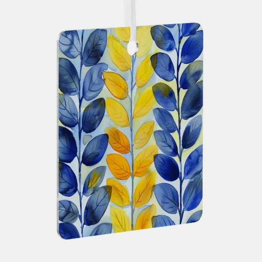 Gele en blauwe bladeren metalen ornament (Voorkant Rechts)