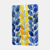 Gele en blauwe bladeren metalen ornament (Voorkant links)