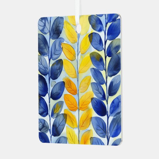 Gele en blauwe bladeren metalen ornament (Voorkant links)