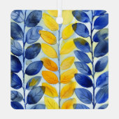 Gele en blauwe bladeren metalen ornament (Achterkant)