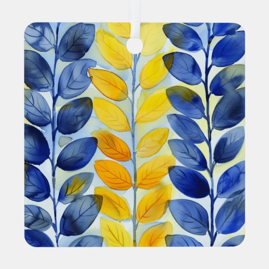 Gele en blauwe bladeren metalen ornament (Achterkant)