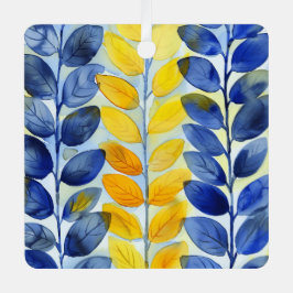 Gele en blauwe bladeren metalen ornament