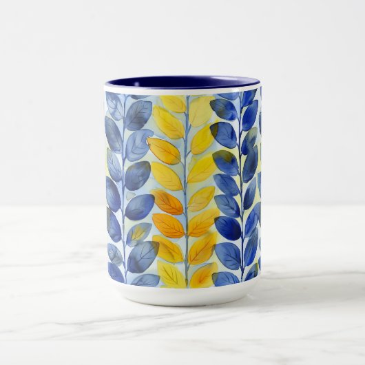 Gele en blauwe bladeren mok (Midden)