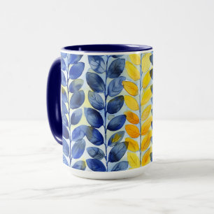 Gele en blauwe bladeren mok