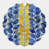 Gele en Blauwe Bladeren Ornament Kaart (Achterkant)