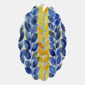 Gele en Blauwe Bladeren Ornament Kaart (Rechts)