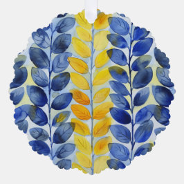 Gele en Blauwe Bladeren Ornament Kaart