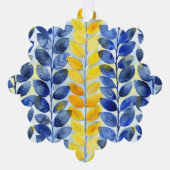Gele en Blauwe Bladeren Ornament Kaart (Voorkant)