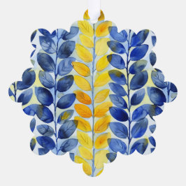 Gele en Blauwe Bladeren Ornament Kaart