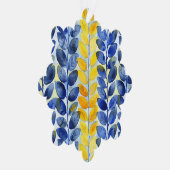 Gele en Blauwe Bladeren Ornament Kaart (Rechts)