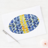 Gele en blauwe bladeren ovale sticker (Envelop)