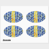 Gele en blauwe bladeren ovale sticker (Vel)