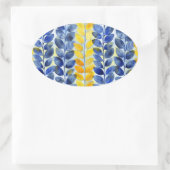 Gele en blauwe bladeren ovale sticker (Tas)
