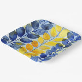 Gele en blauwe bladeren papieren bordje (Gebogen)