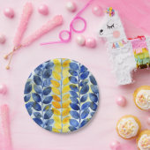 Gele en blauwe bladeren papieren bordje (Feest)