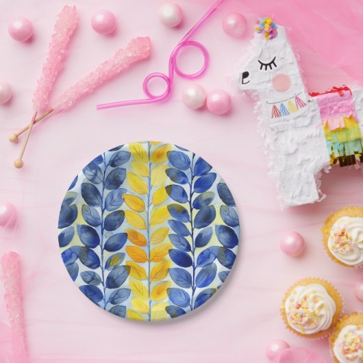 Gele en blauwe bladeren papieren bordje (Feest)