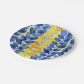Gele en blauwe bladeren papieren bordje (Gekanteld)