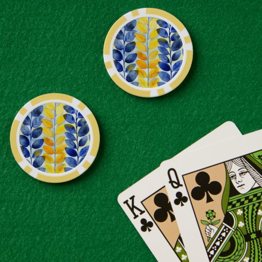 Gele en Blauwe Bladeren Poker Chips (Pokertafel (Dubbel))