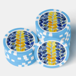 Gele en Blauwe Bladeren Poker Chips