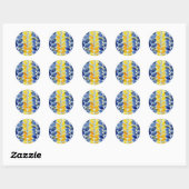 Gele en blauwe bladeren ronde sticker (Vel)