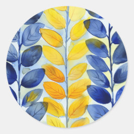 Gele en blauwe bladeren ronde sticker