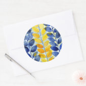 Gele en blauwe bladeren ronde sticker (Envelop)
