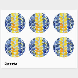 Gele en blauwe bladeren ronde sticker