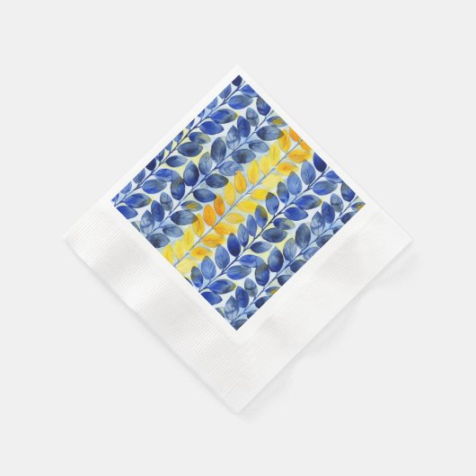 Gele en blauwe bladeren servet (Hoek)