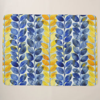 Gele en blauwe bladeren sherpa deken